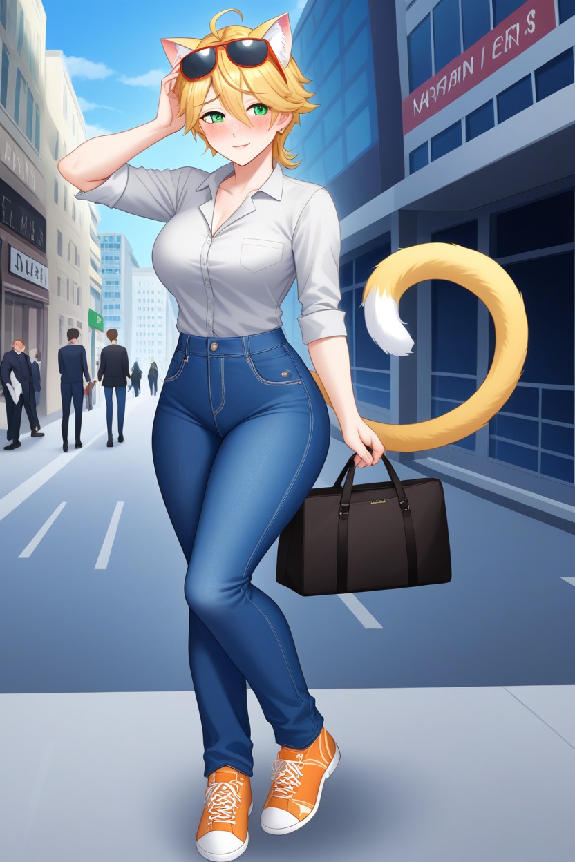 Wide Eyes, Very Blonde Hair, Catgirl AI Porn