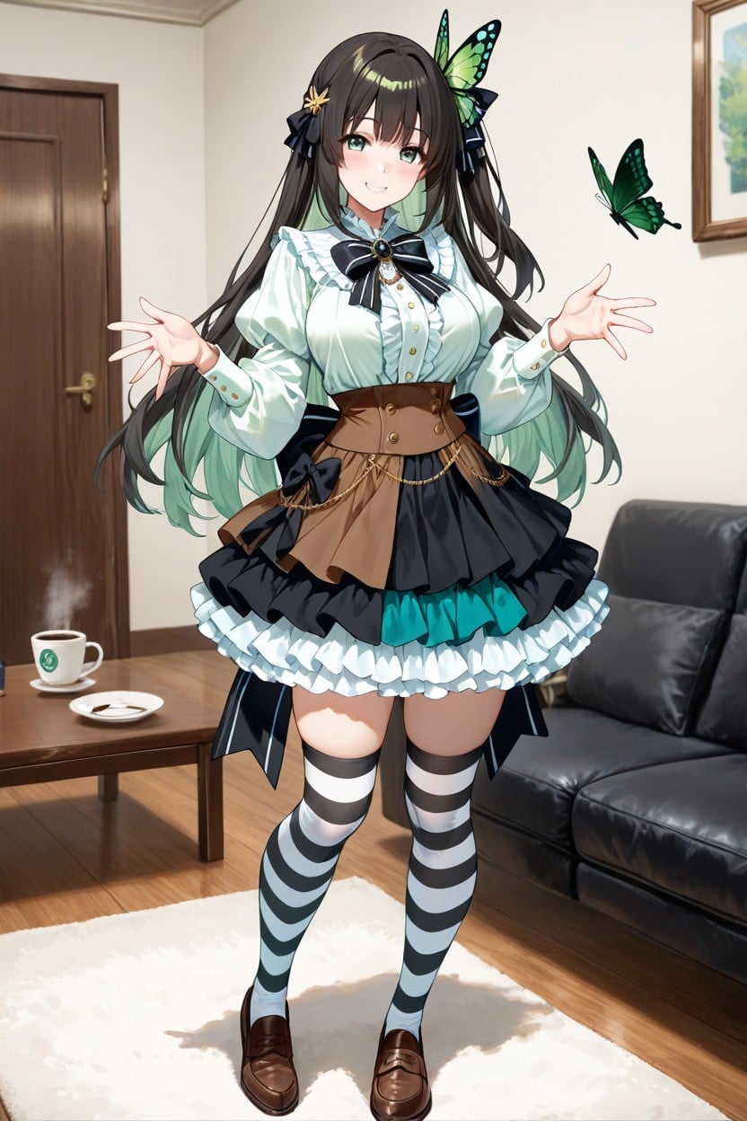 Detailed, Solo, Blue Puff Sleeves Hentai AI Porn