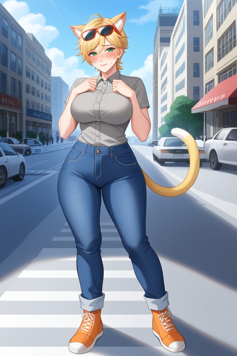Blonde Ears, Tail, Large Breast AI Porn
