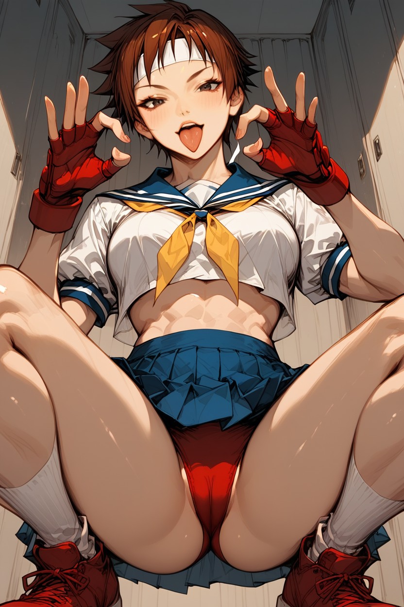 Loose Brown Hair, Black Eyes, Long White Headband Hentai AI Porn