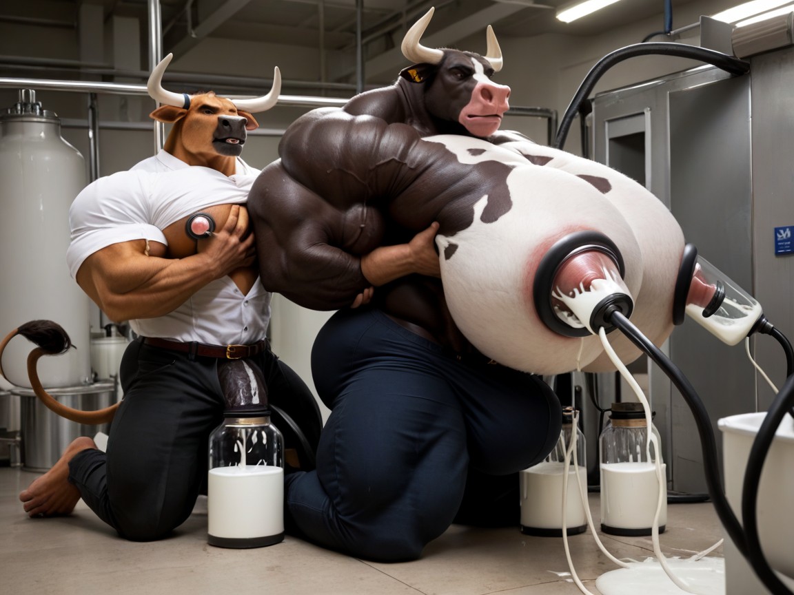 Milk Machine Suckling Nipples, Huge Arms, Veiny Penis AI Gay Porn