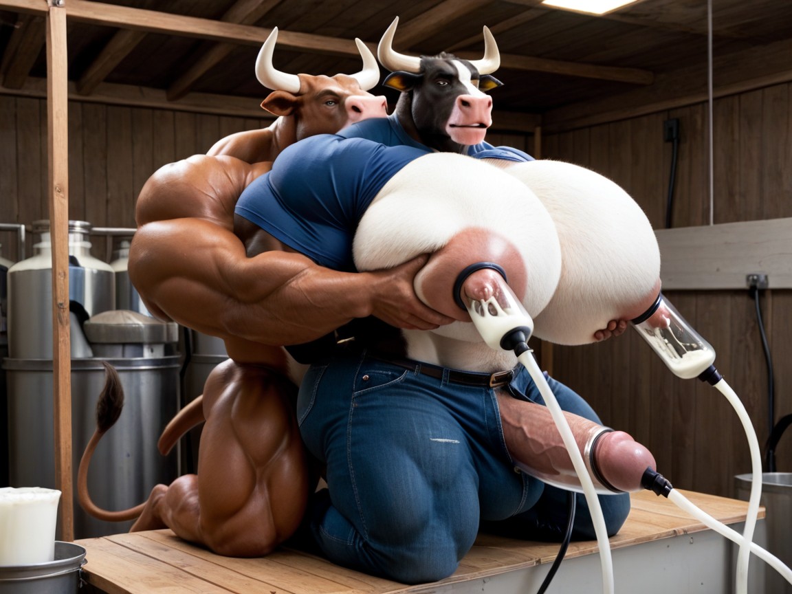 Erect Penis, Sweat Pants, Cattle Furry Angry Expression AI Gay Porn