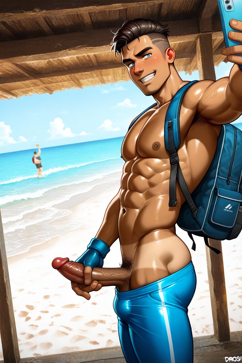 Standing, Tanned Skin, Bulge AI Gay Porn