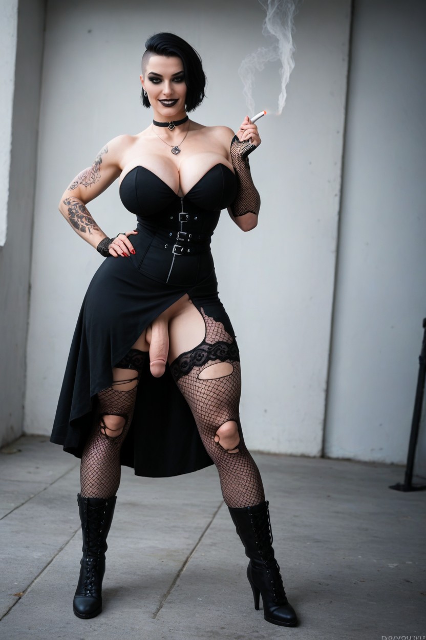 Black Makeup, Full Body, Ripped Pantyhose Shemale AI Porn