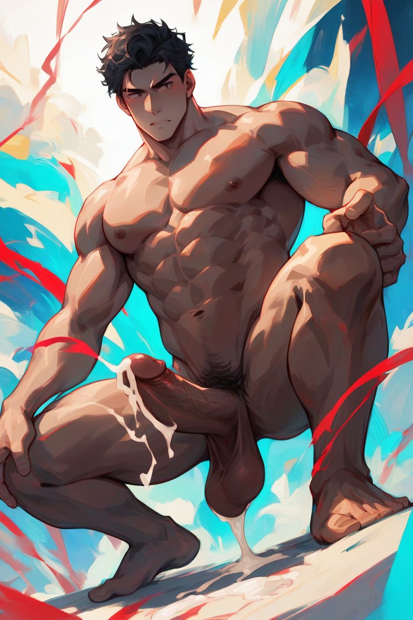 Intricate, Action Pose, Ejaculate Semen AI Gay Porn