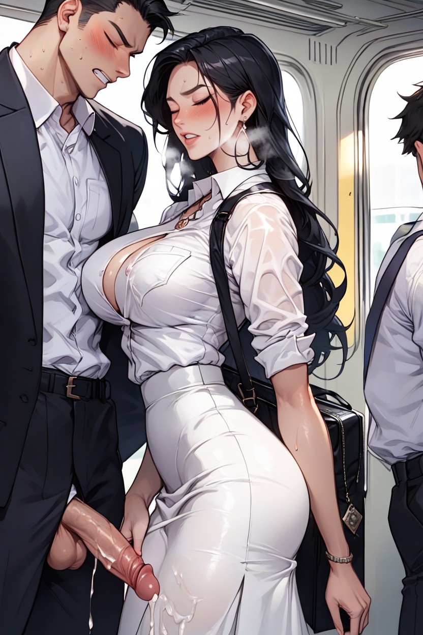 White Skirt, Black Eyes, Large Breast Hentai AI Porn