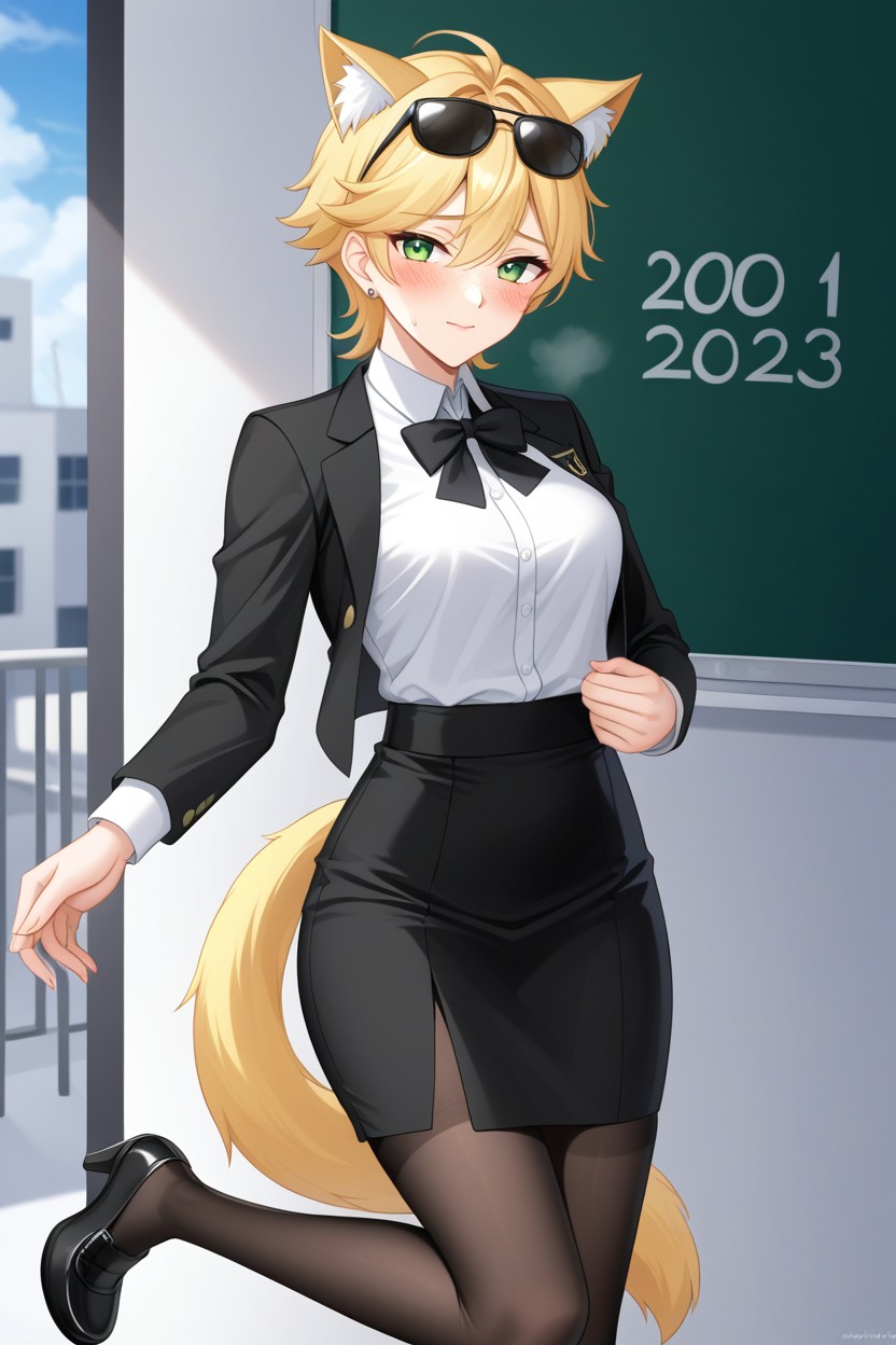 Blonde Ears, Tail, In Public AI Porn