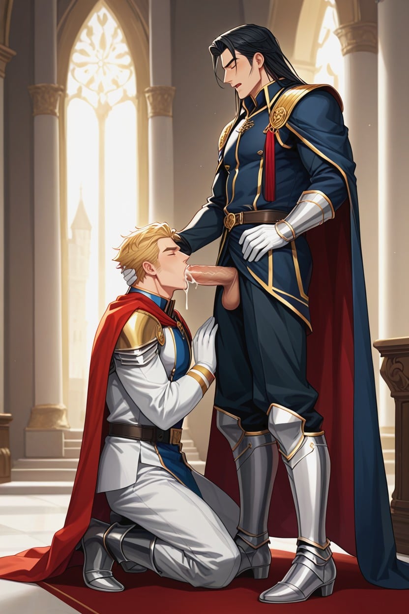 Tall Height, White Royal Gloves, Palace Interior Background AI Gay Porn