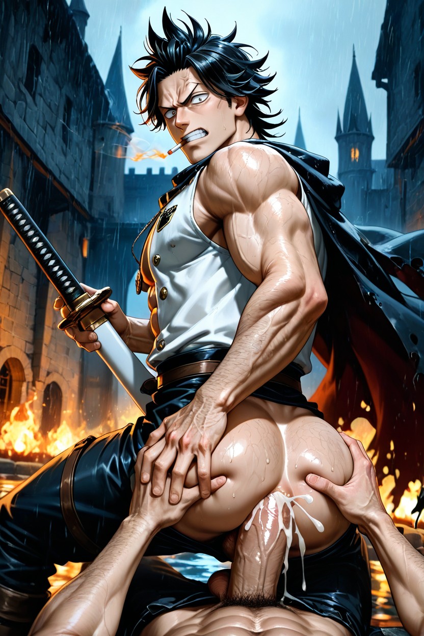 Viewers Hands Squeezing Ass, Tapered Waist, Fantasy Anime Style AI Gay Porn