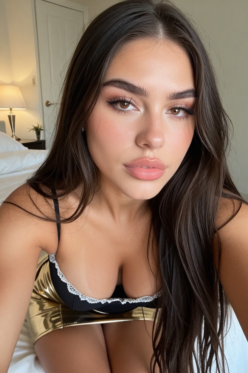 Attractive Face, Beautiful Face, Shiny Gold Skirt AI Porn