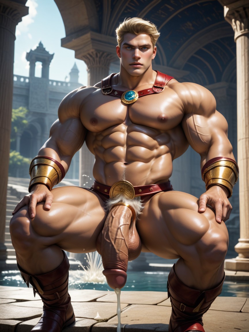 Cum On Chest, Long Muscular Legs, Open Clothes AI Gay Porn