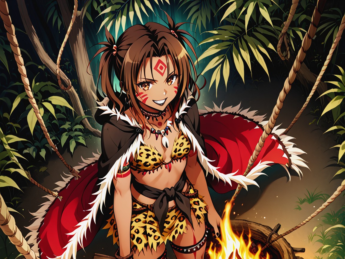Black Lipstick, Ancient Tribal Setting, Breasts Apart Hentai AI Porn