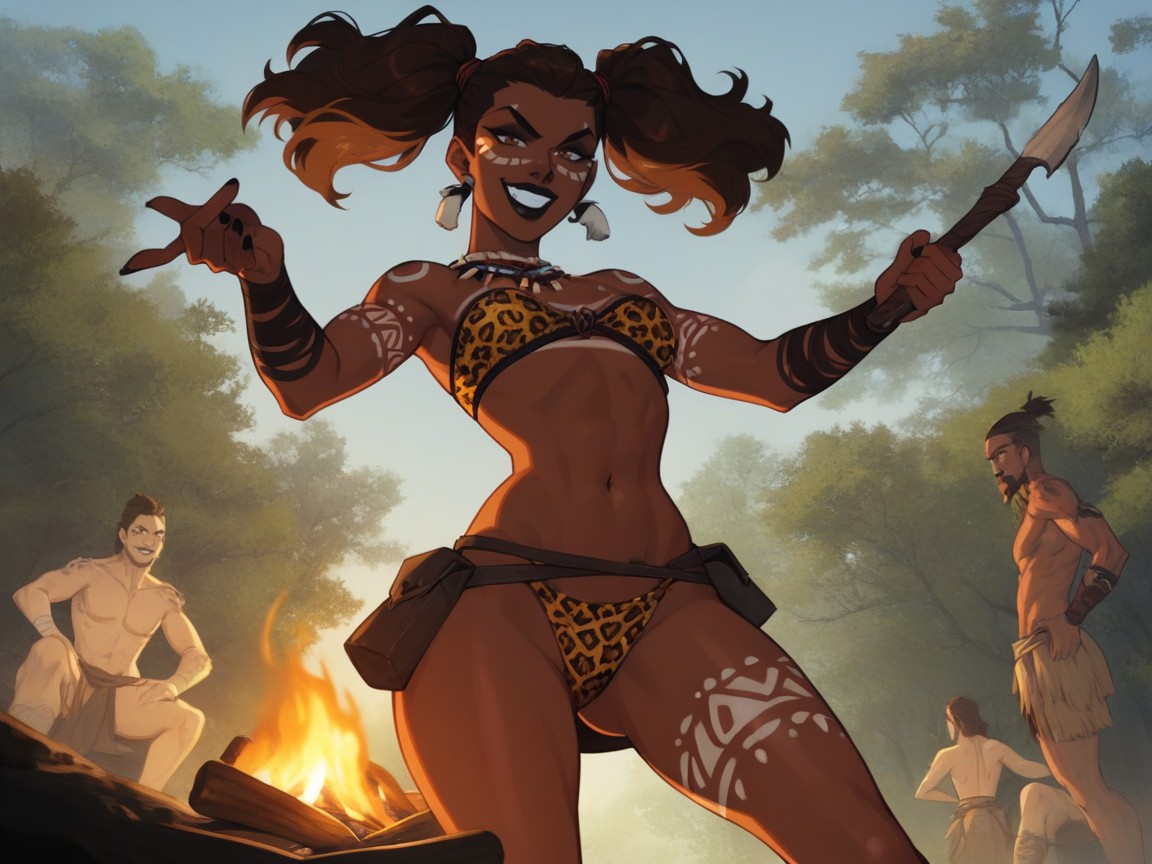 Breasts Apart, Tribal Wear, High Contrast Colors Hentai AI Porn