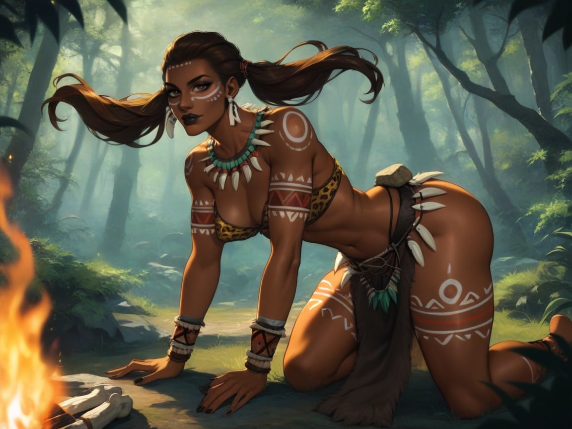 Wide Round Hips, Dark Brown Skin, Vibrant Saturated Colors Hentai AI Porn