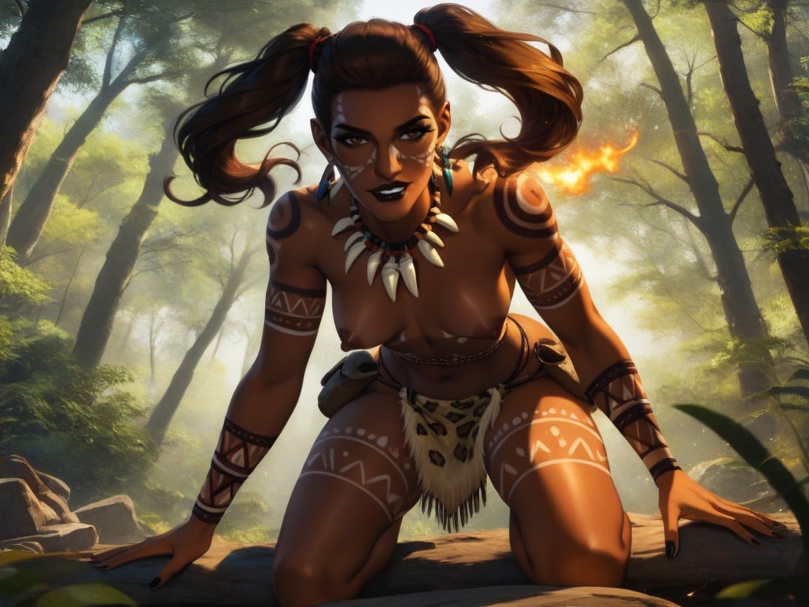 Dark Brown Skin, Latina, Mischievous Pretty Face Hentai AI Porn
