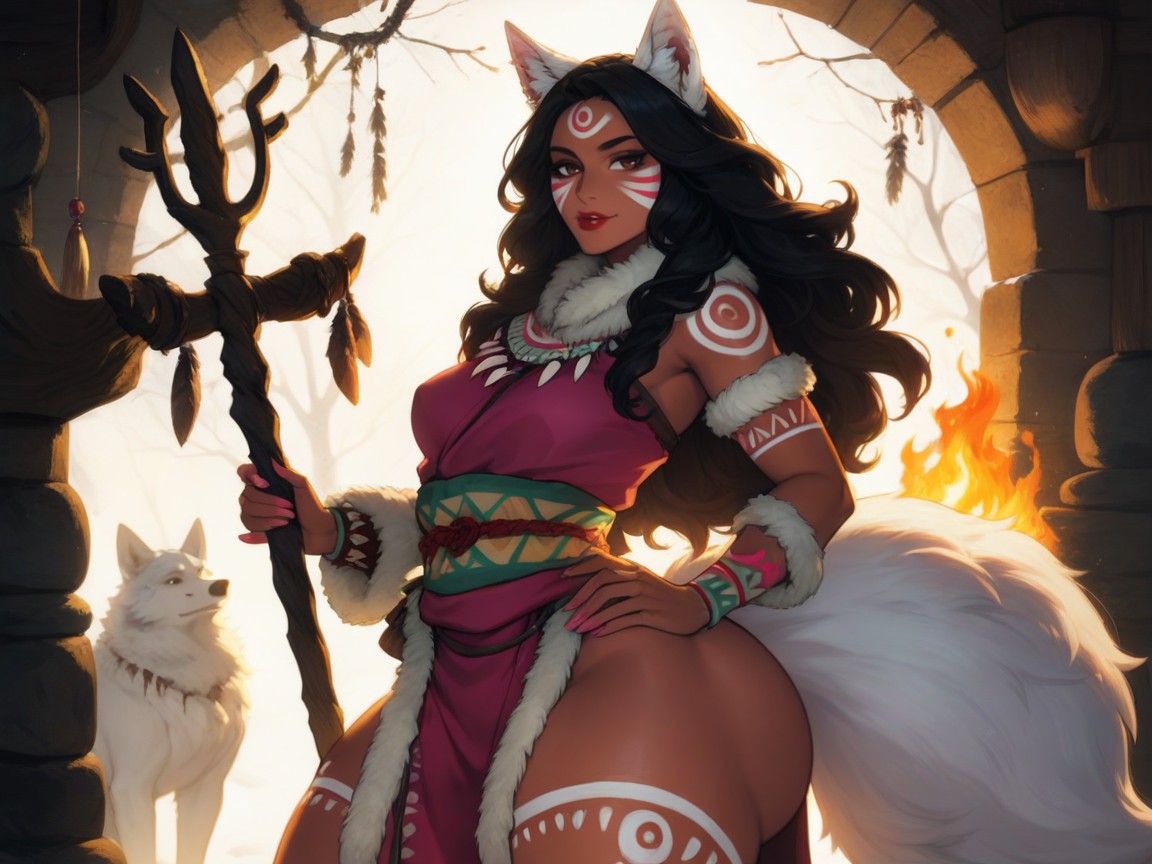 Wide Ass Cheeks, Rim Lighting, Pink Tribal Face Paint Hentai AI Porn