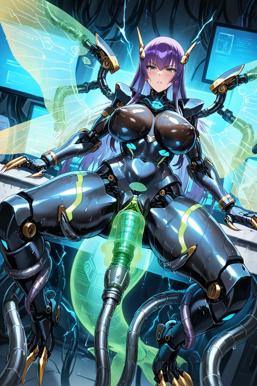 Green Hologram Tail, Indoor, Lots Of Holograms Hentai AI Porn