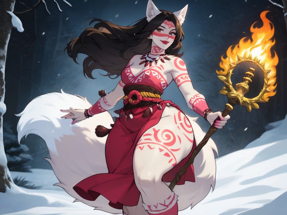 Brown Eyes, Steamy Body, White Fox Ears Hentai AI Porn
