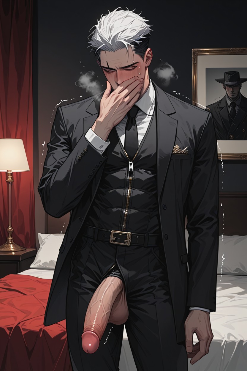 Clean-shaven Face, Black Suit Vest, Strong Jawline AI Gay Porn