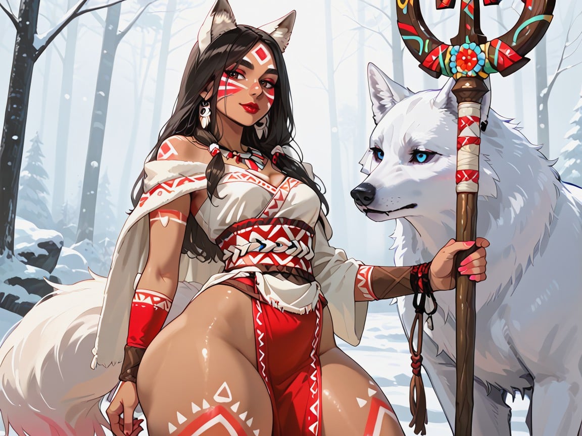 Hide Tent Frames In Background, White Arctic Fox In Background, Pink Tribal Body Paint Porno latina IA