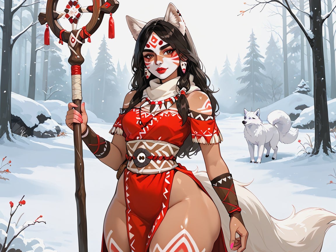 Tribal Leader, Carved Staff In Hand, Ancient Tribal Setting Latina AI Porn