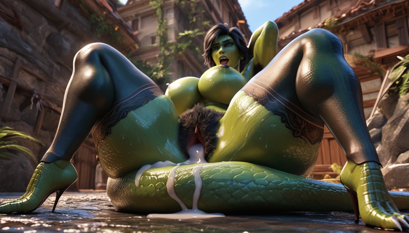 Extreme Scaly Body, Detailed Face, Werelizzard Woman AI Porn