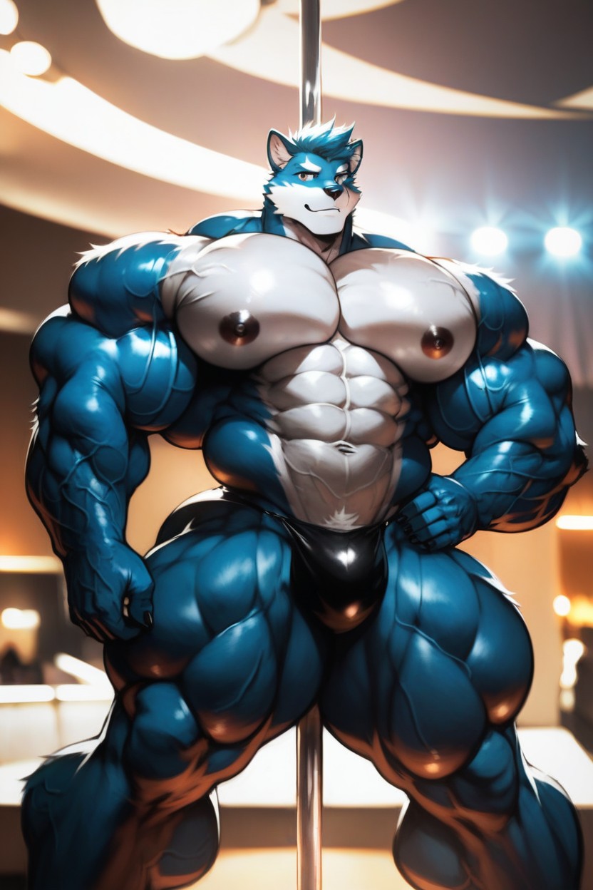 Strip Club, Naked, Hyper Gigantic Arms Furry AI Porn
