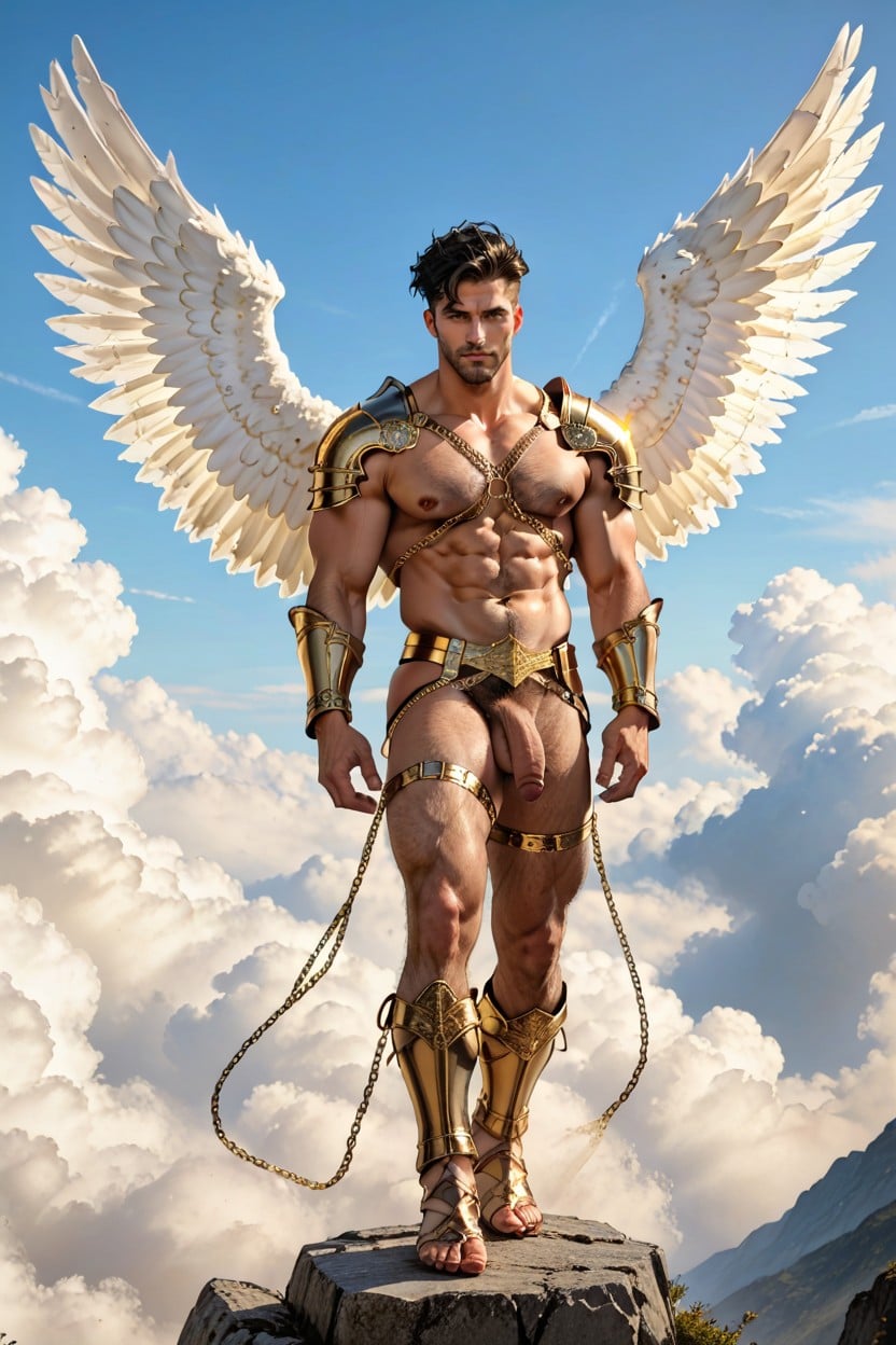 Golden Chain Garter Belt, Fit, Grabbing Golden Bow In Hand AI Gay Porn