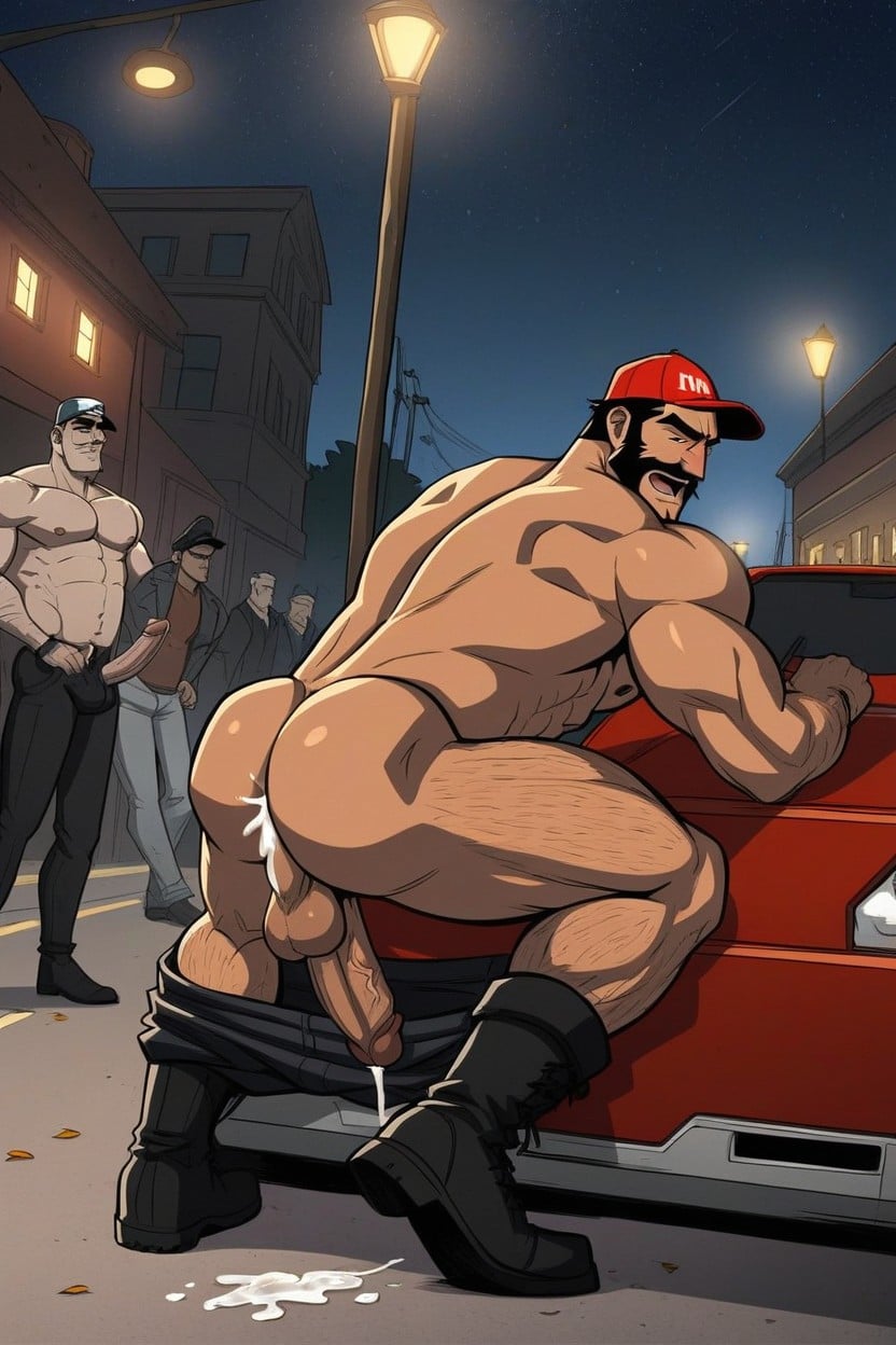 Big Muscular Ass, Big Trucker Cock Slut, Tanned Skin Color AI Gay Porn