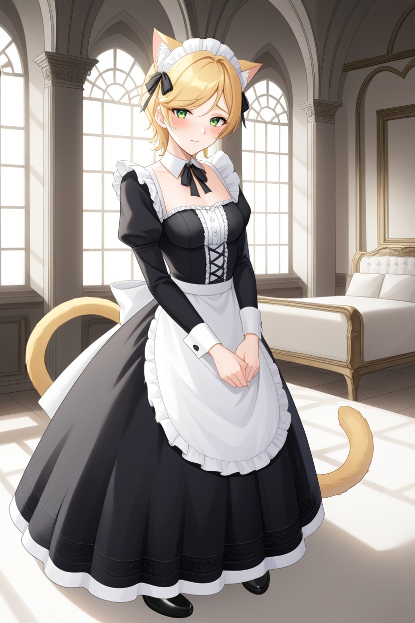 Androgynouschested, Japanese Idol Face, Swishing Blonde Tail AI Porn