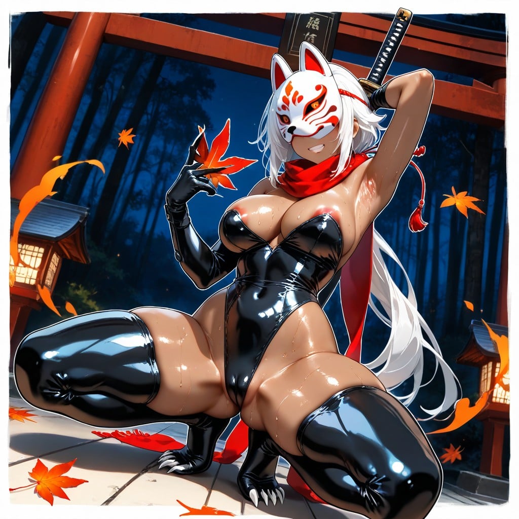 Medium Breast, Areola Bulge, Intricated Fox Mask Hentai AI Porn
