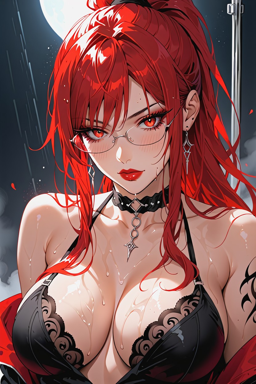 Dark Makeup, Dimly Lit, Oiled Body Hentai AI Porn