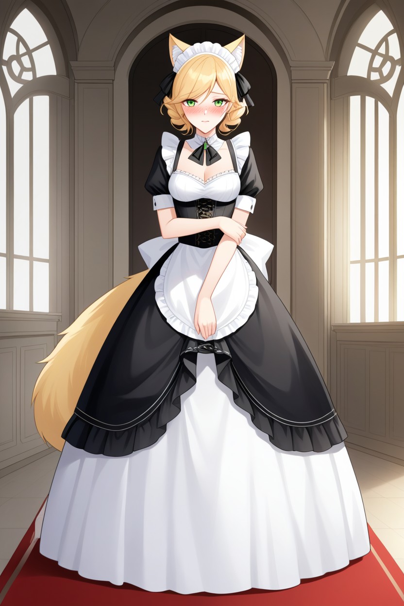 Shy, Full Body, Swishing Blonde Tail AI Porn