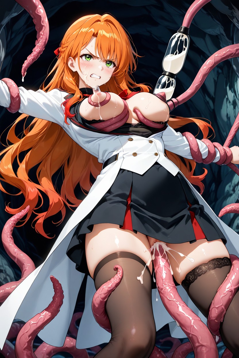 Black Skirt, Detailed Flowing Hair, Hundreds Of Tentacles Invade Her Body Hentai AI Porn