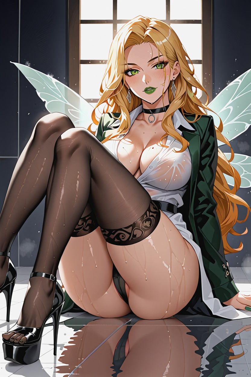 Lying On Her Stomach, Wet, Legs Raised Hentai AI Porn