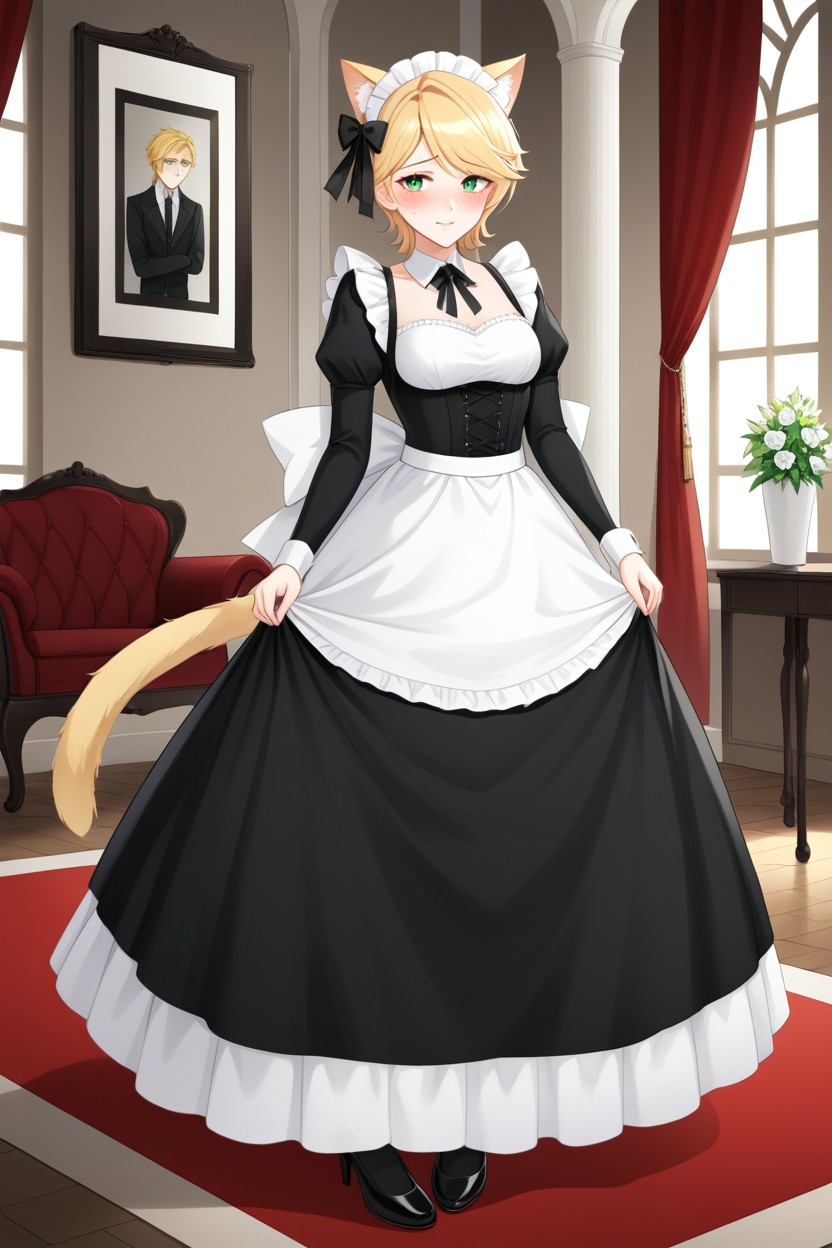 Very Blonde Hair, Long Skirt, Wide Eyes AI Porn