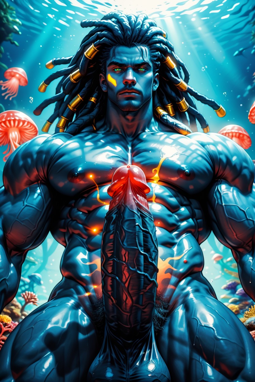 Oversized Muscles, Cumshot, Green Eyes AI Gay Porn