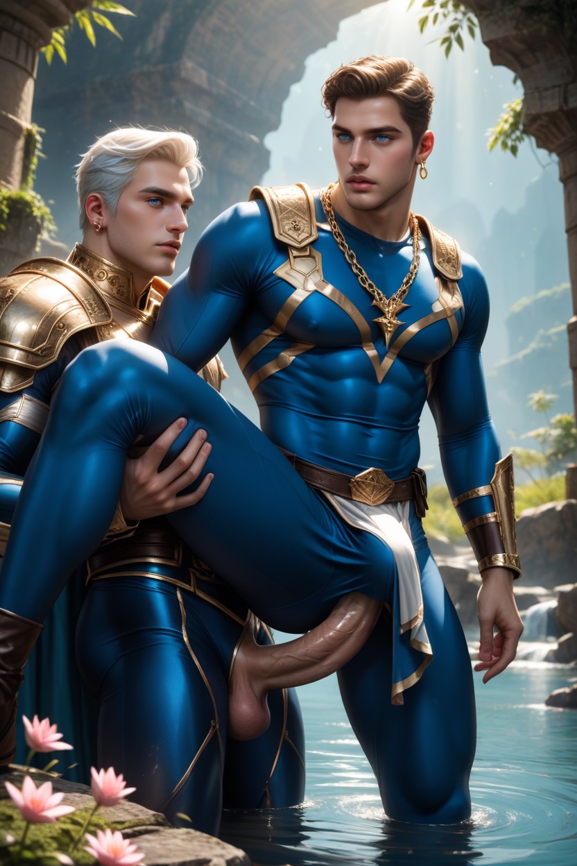 Form Fitting Clothes, One Leg Up, Outdoors AI Gay Porn