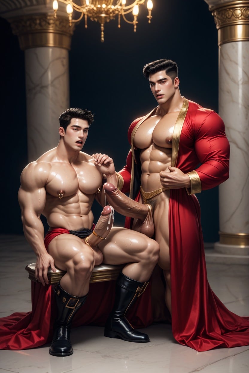 Kneeling, Male Macho Bodybuilder, Cum Dripping From Cock AI Gay Porn