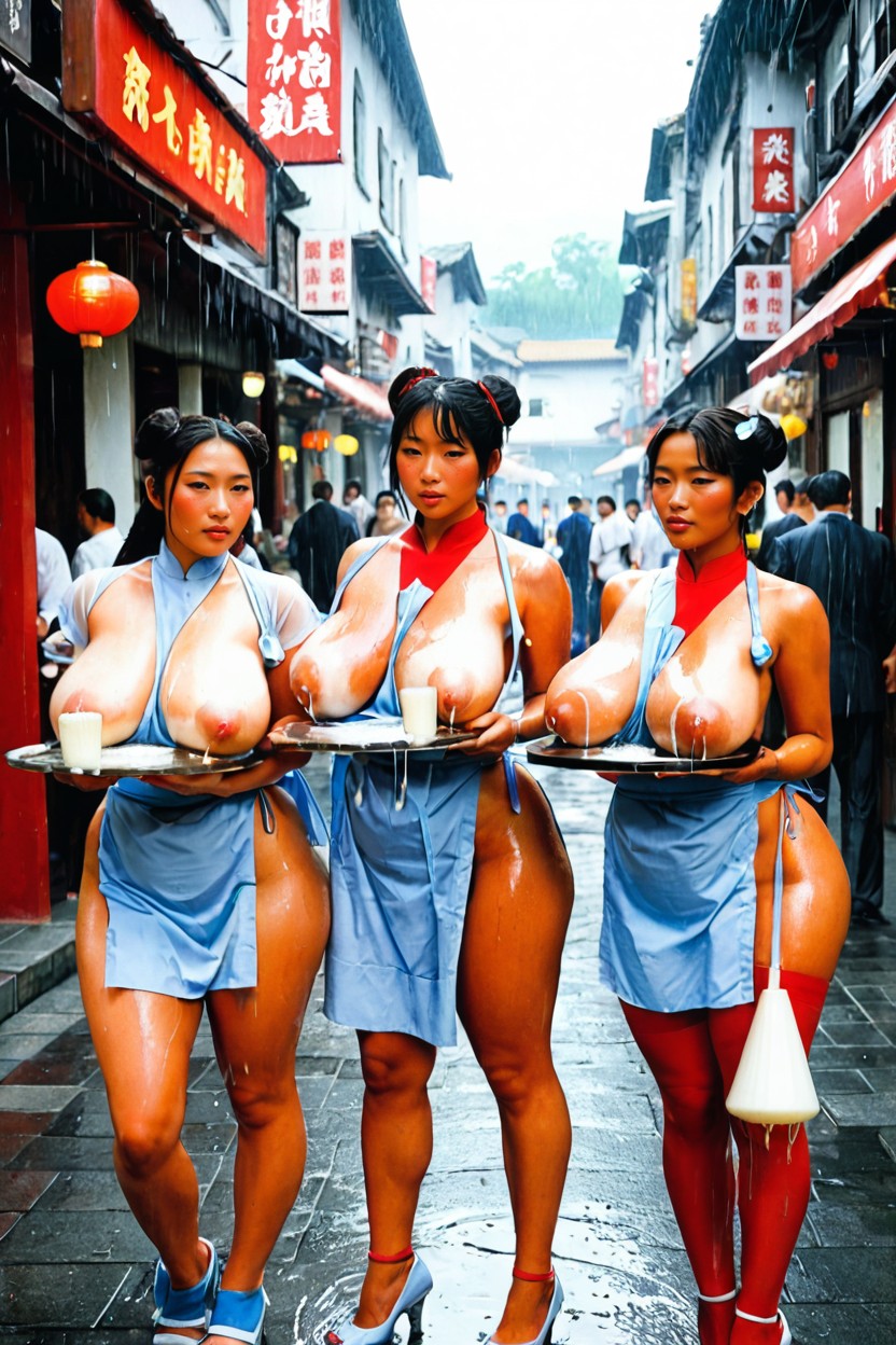 Hyper Pubic Hair, Raining, Rounded Breast AI Porn