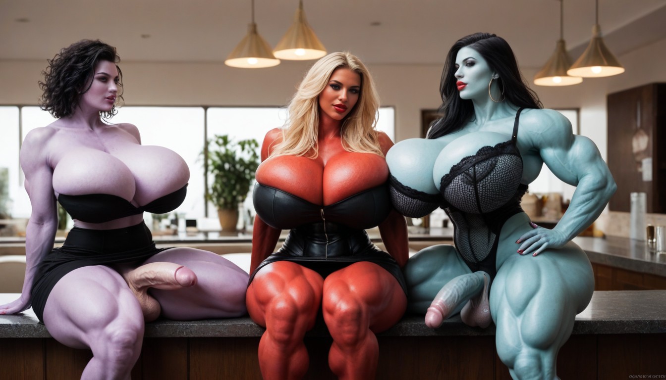 Oversized Breast, Luxury Restaurant, Three People Shemale AI Porn