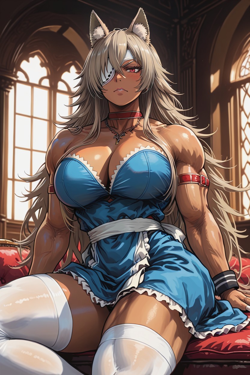 White Thigh High Socks, Angry, One Leg Up Hentai AI Porn