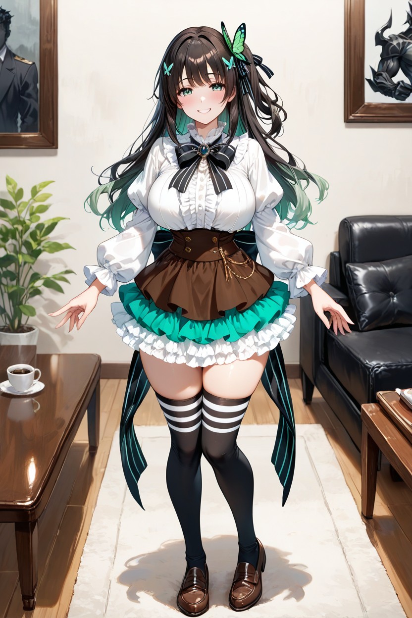 Knees Together Feet Apart, Front View, Detailed Hentai AI Porn