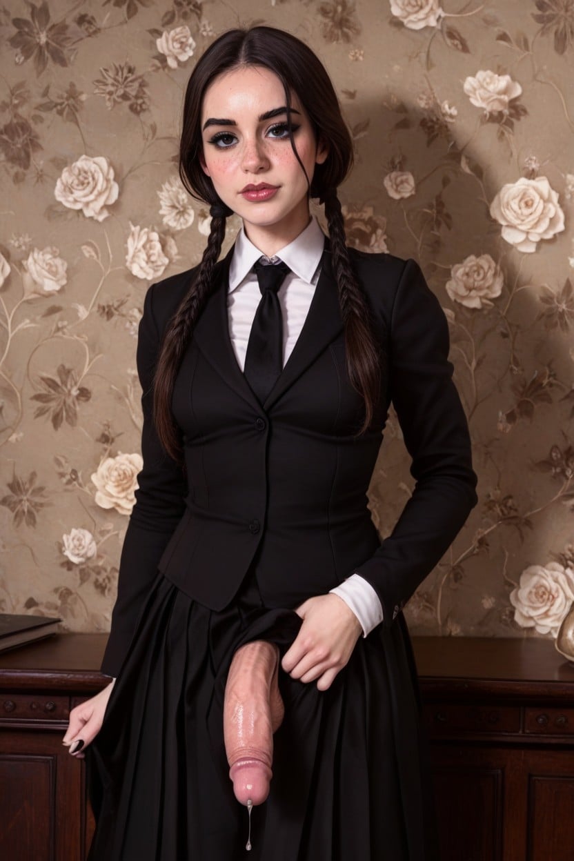 Natural Lighting, Wednesday Addams, Looking At Viewer Shemale AI Porn