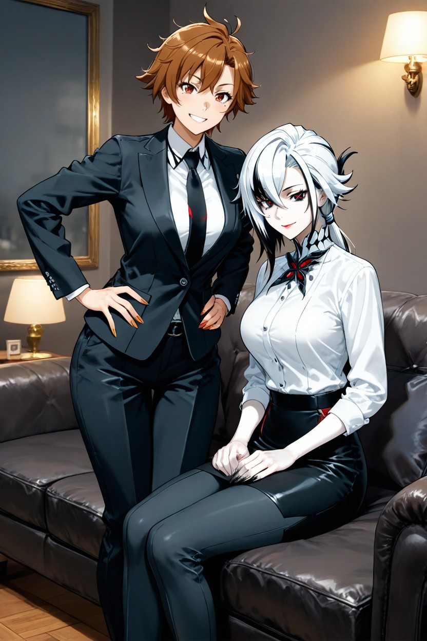 Sofa, Hands On Hips, Two People Hentai AI Porn