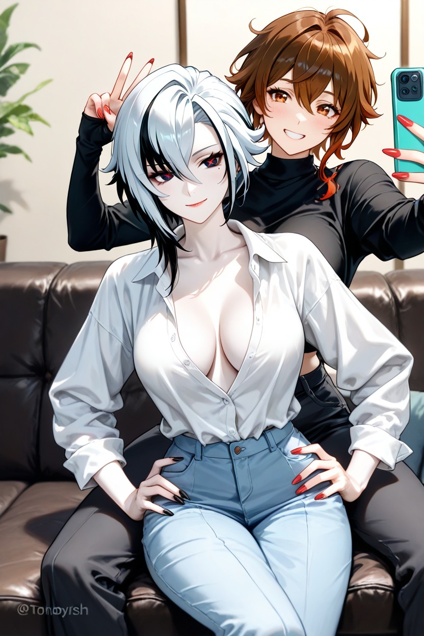 Hands On Hips, Sofa, Casual Clothes Hentai AI Porn