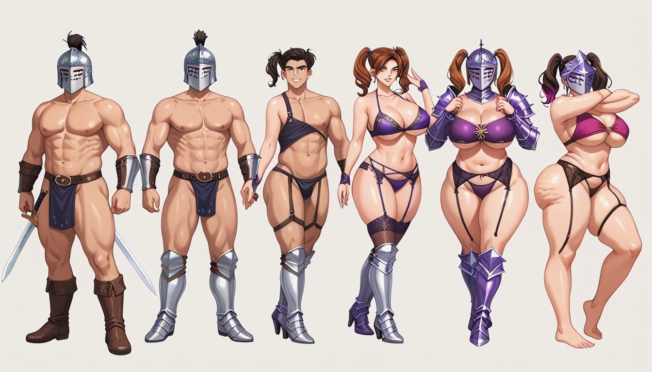 Kicking Pose, Nude, Sexy Medieval Knight AI Gay Porn