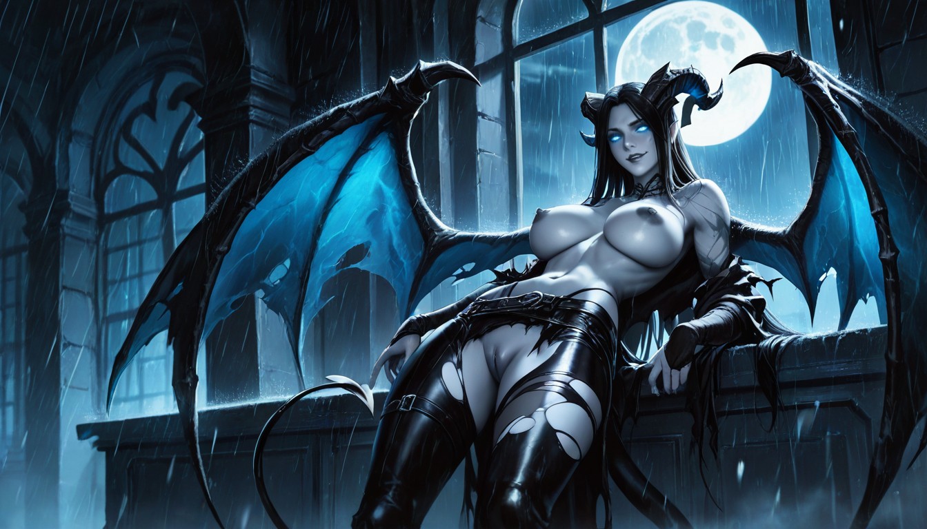 Eyes Half Closed, Pale Moonlight, Lean Body AI Porn