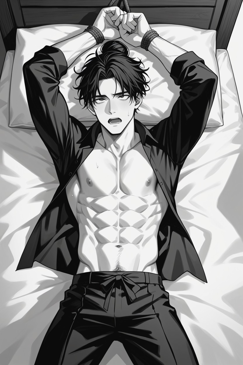 Swordplay Costume, Black Hair, Luxurious Look AI Gay Porn