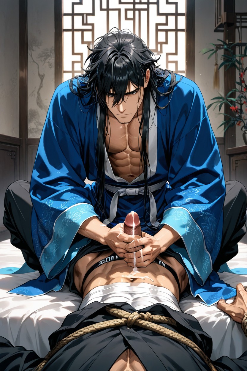 Pants Down To The Ankle, Tied Up, Slightly Puffy Top Of Head AI Gay Porn